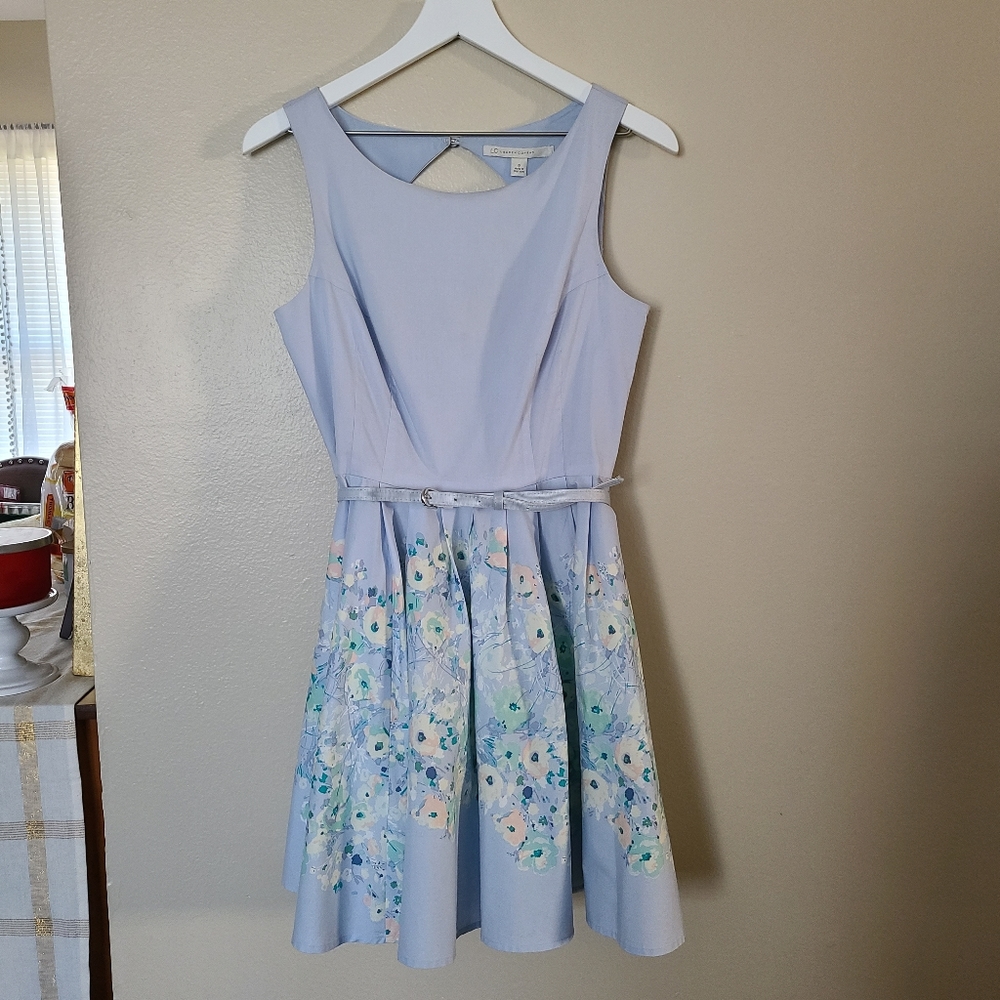 LC Lauren Conrad Blue Floral Flare Dress